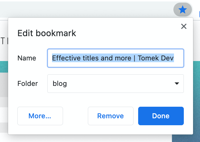 Bookmark added with a clear indication of a site